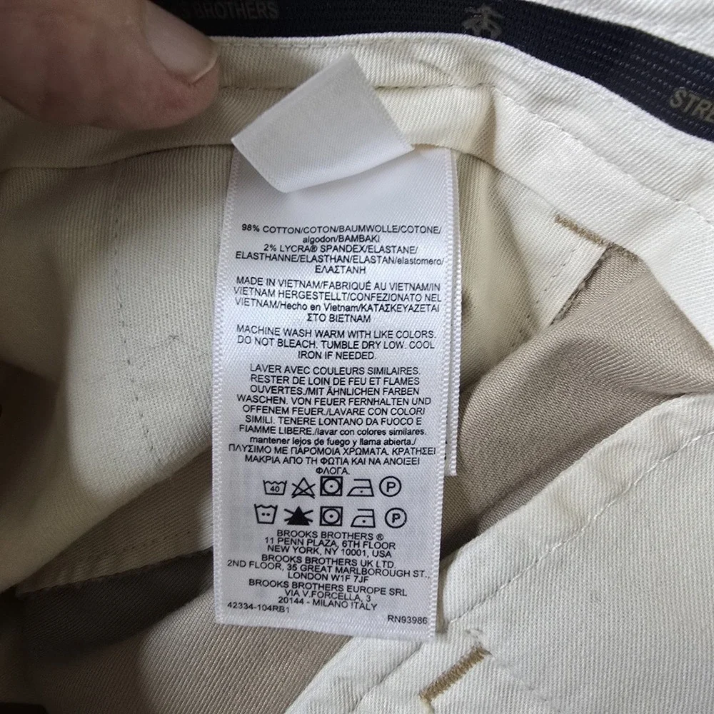 Brooks Brothers Pants Men 38x30 Beige Advantage Chino Stretch Clark Fit Straight